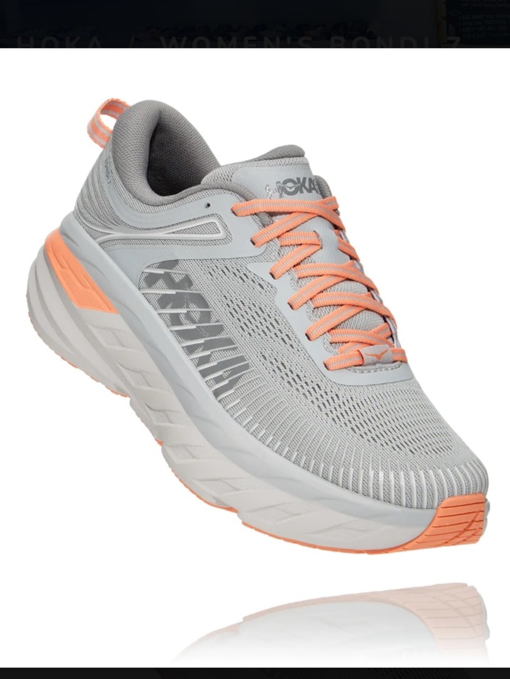 Hoka Women's Light Gray and Peach Bondi Athletic Running Shoe